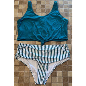 Women's Unbranded 4XL Swimsuit Teal & White Striped